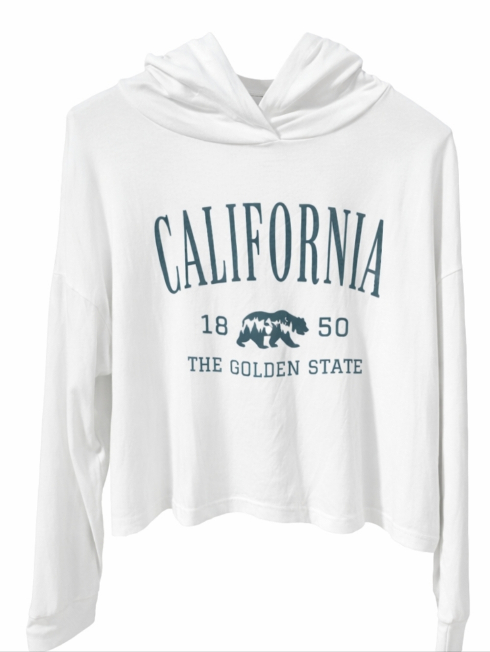 Butter by good hYOUman California Cropped Hoodie NWT S White Graphic Sweatshirt - Picture 2 of 10